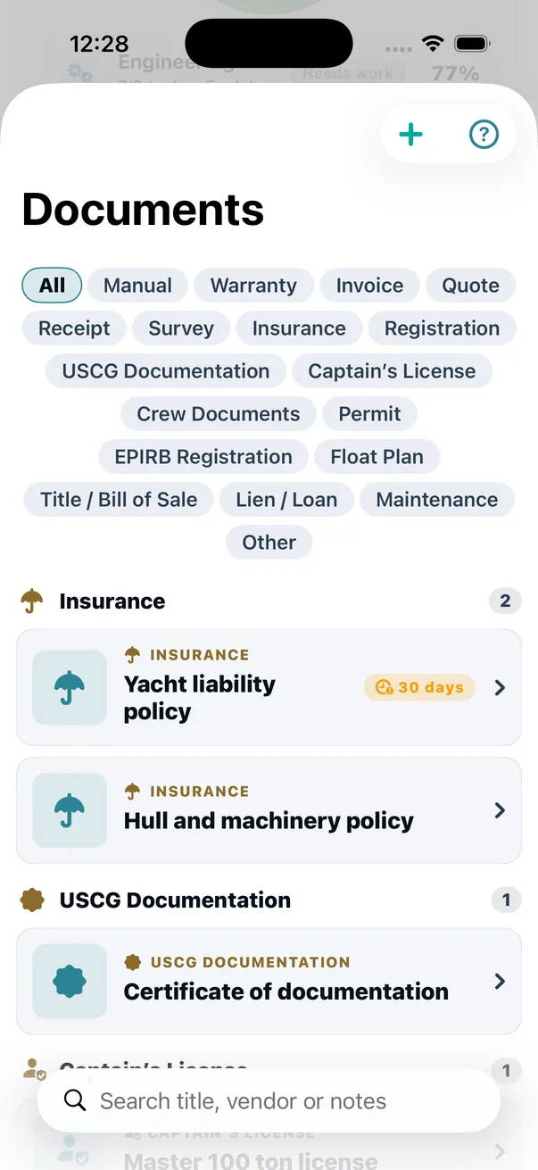 And the same figure on the list, where you actually see it: an amber 30 days against the row. One computation, read by the row, the record, the briefing and the notifier alike.