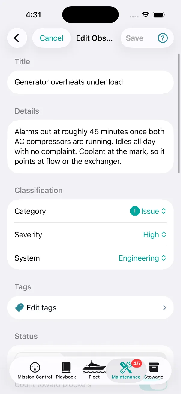 The observation somebody logged: <em>alarms out at roughly 45 minutes once both AC compressors are running &mdash; coolant at the mark, so it points at flow or the exchanger.</em>